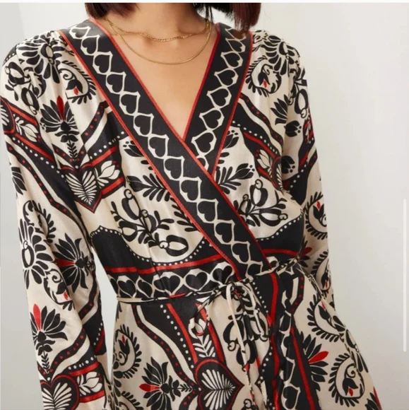 Farm Rio Passion Scarf Black Wrap Dress Size Small NWT - Picture 2 of 13